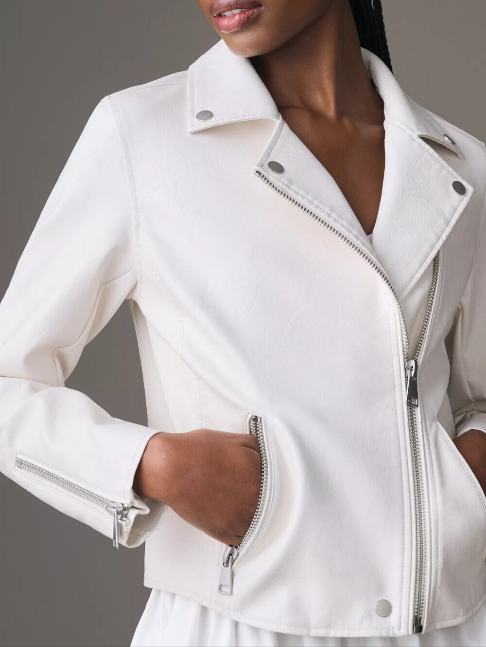 NWOT Anthropologie Ivory Moto Leather Jacket